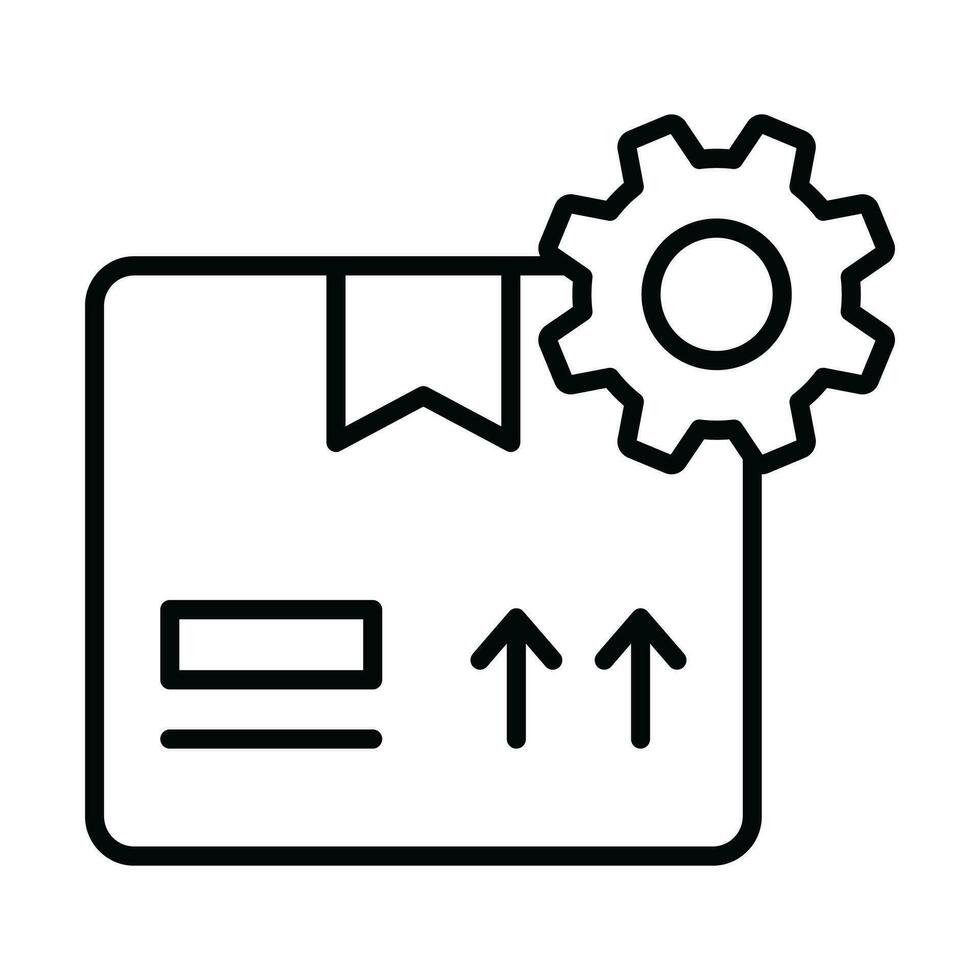 Cardboard with gear symbolizing delivery management icon, product management vector