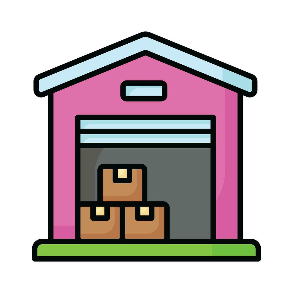 A modern home with some packages inside, conceptualizing warehouse icon vector