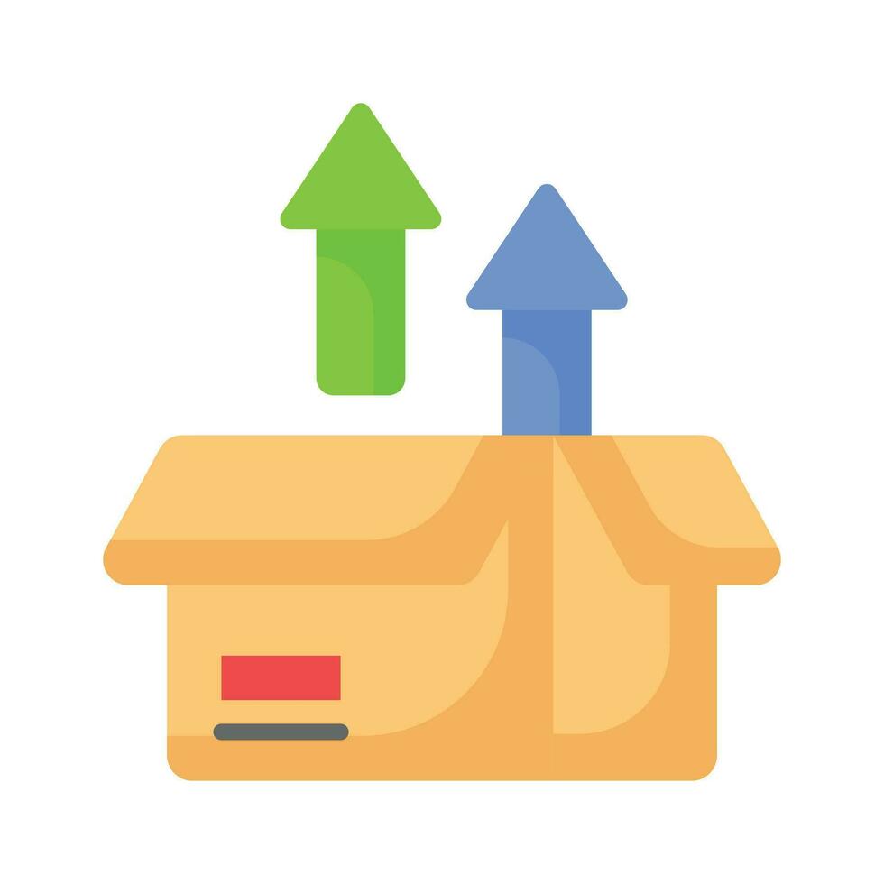 Open box with upward arrow, concept icon of unpacking parcel, unboxing vector