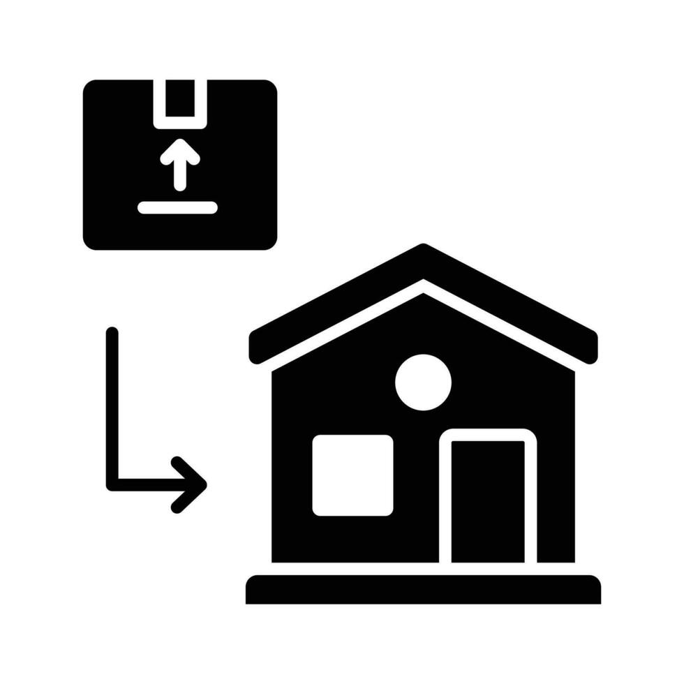 paquete o empaquetar con hogar edificio concepto icono de hogar entrega, aislado en blanco antecedentes vector