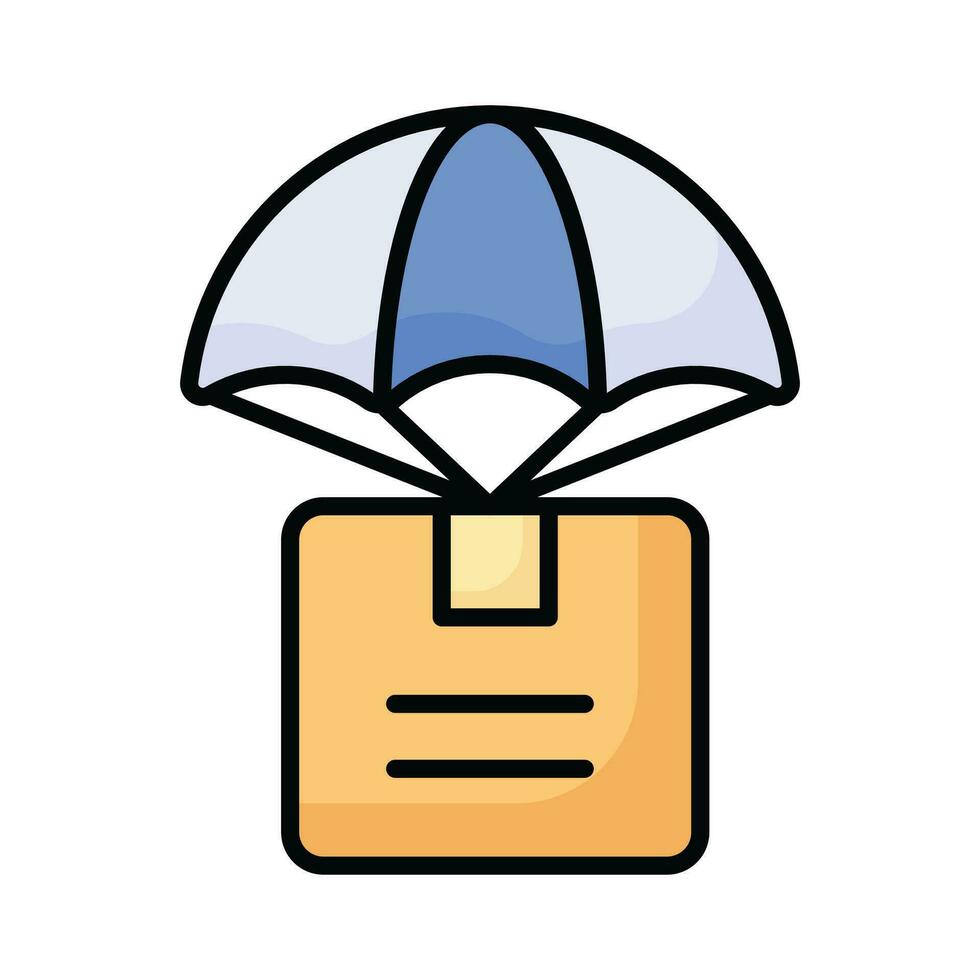 Parachute with parcel box, air logistics vector design, air delivery icon