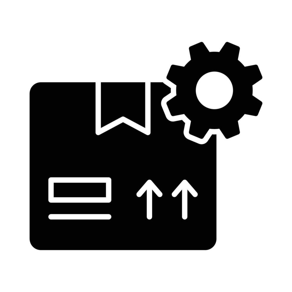 Cardboard with gear symbolizing delivery management icon, product management vector