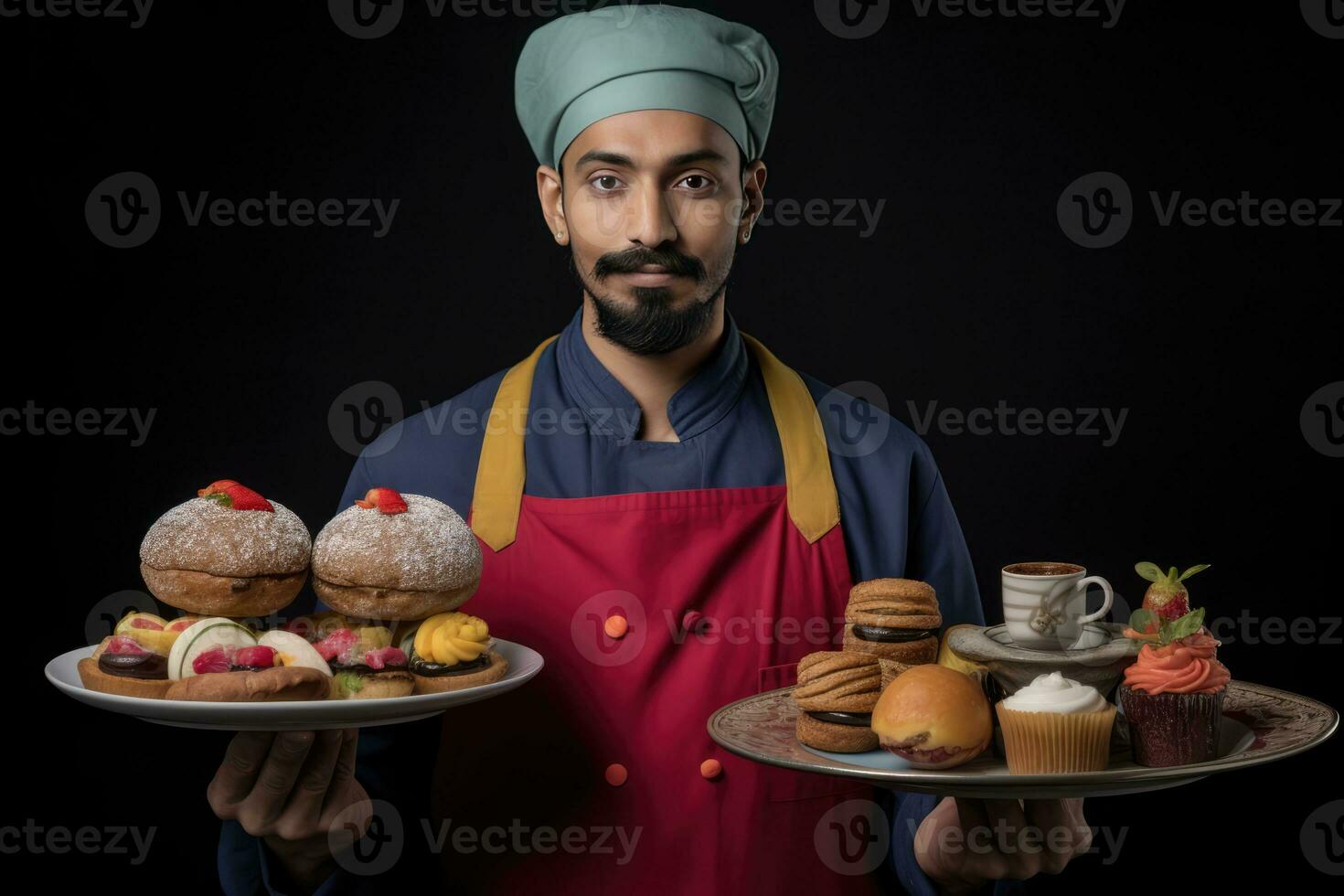 AI generated Experienced Chef Presenting a Variety of Delicious Pastries photo