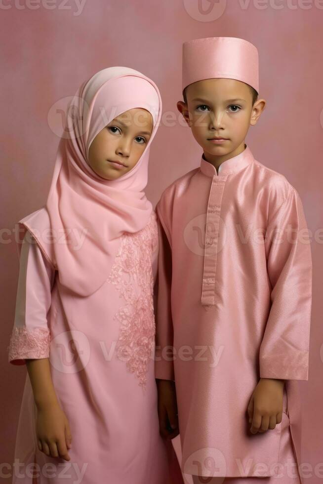 AI generated Two Young Children in Pink Traditional Clothing photo