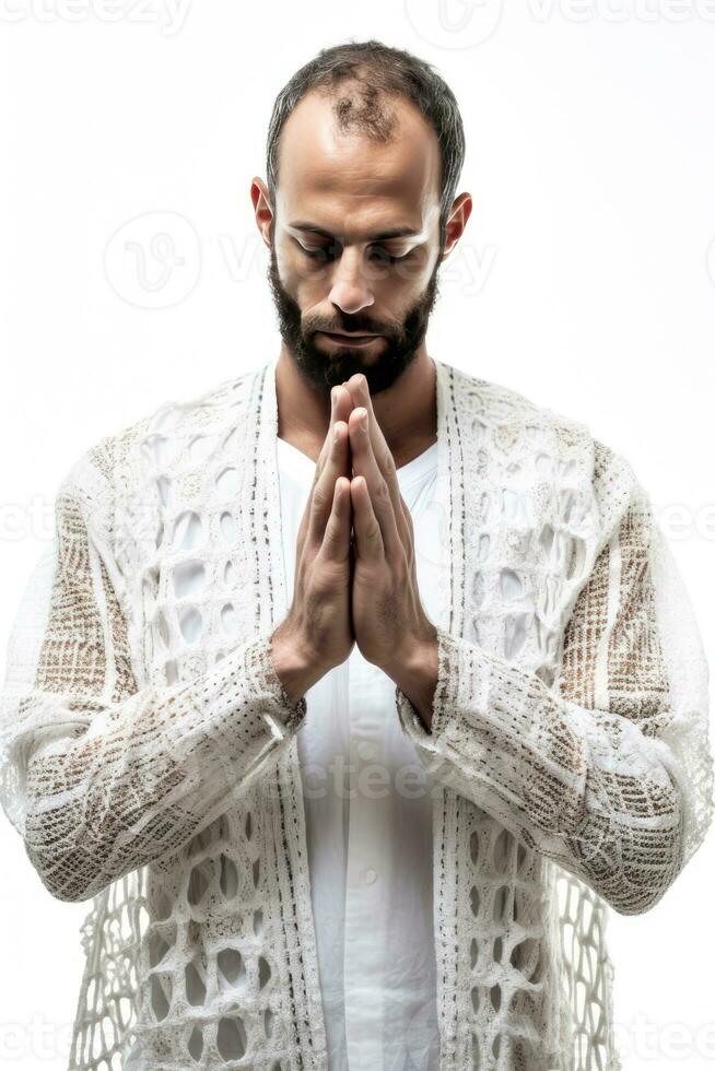 AI generated A man praying with clasped hands photo