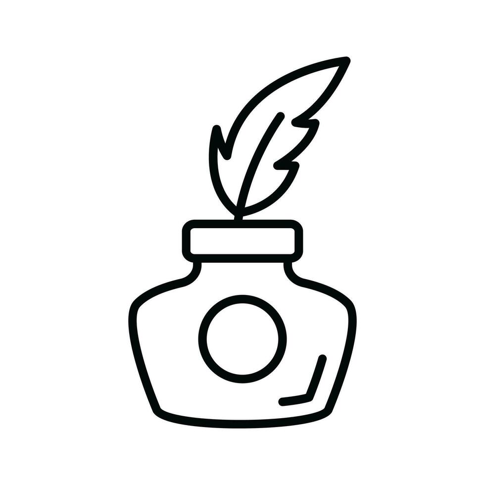 Feather quill pen in ink bottle, customizable vector, symbol of art and history vector