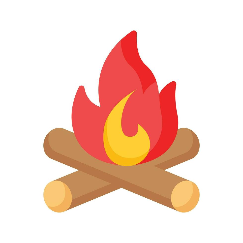 Campfire, burning bonfire, wood log with fire flame in editable design vector