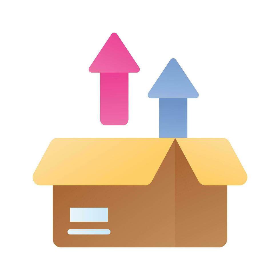 Open box with upward arrow, concept icon of unpacking parcel, unboxing vector