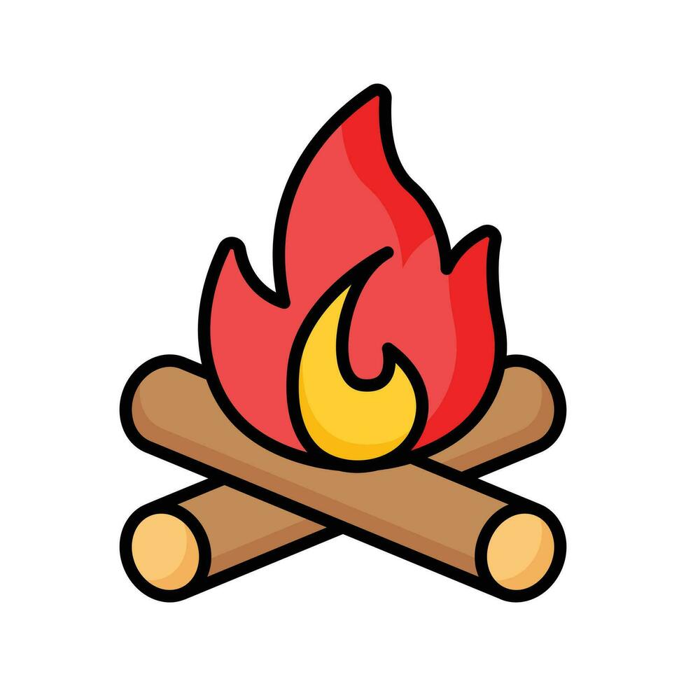 Campfire, burning bonfire, wood log with fire flame in editable design vector