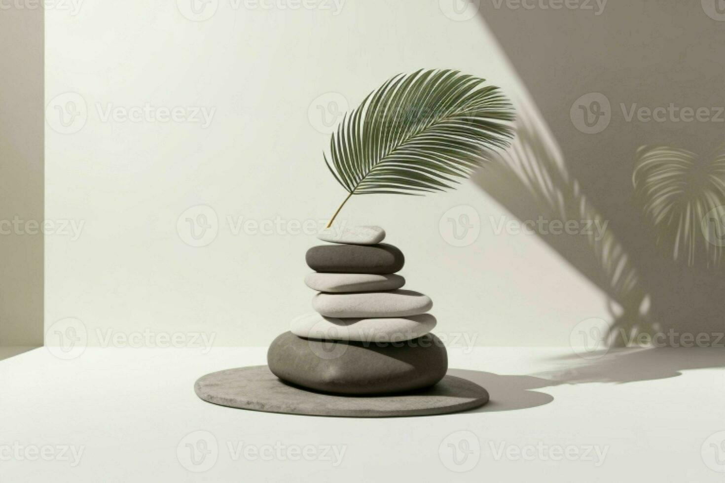 AI generated Premium stones podium for Presentation of the product with leaves. Pro Photo