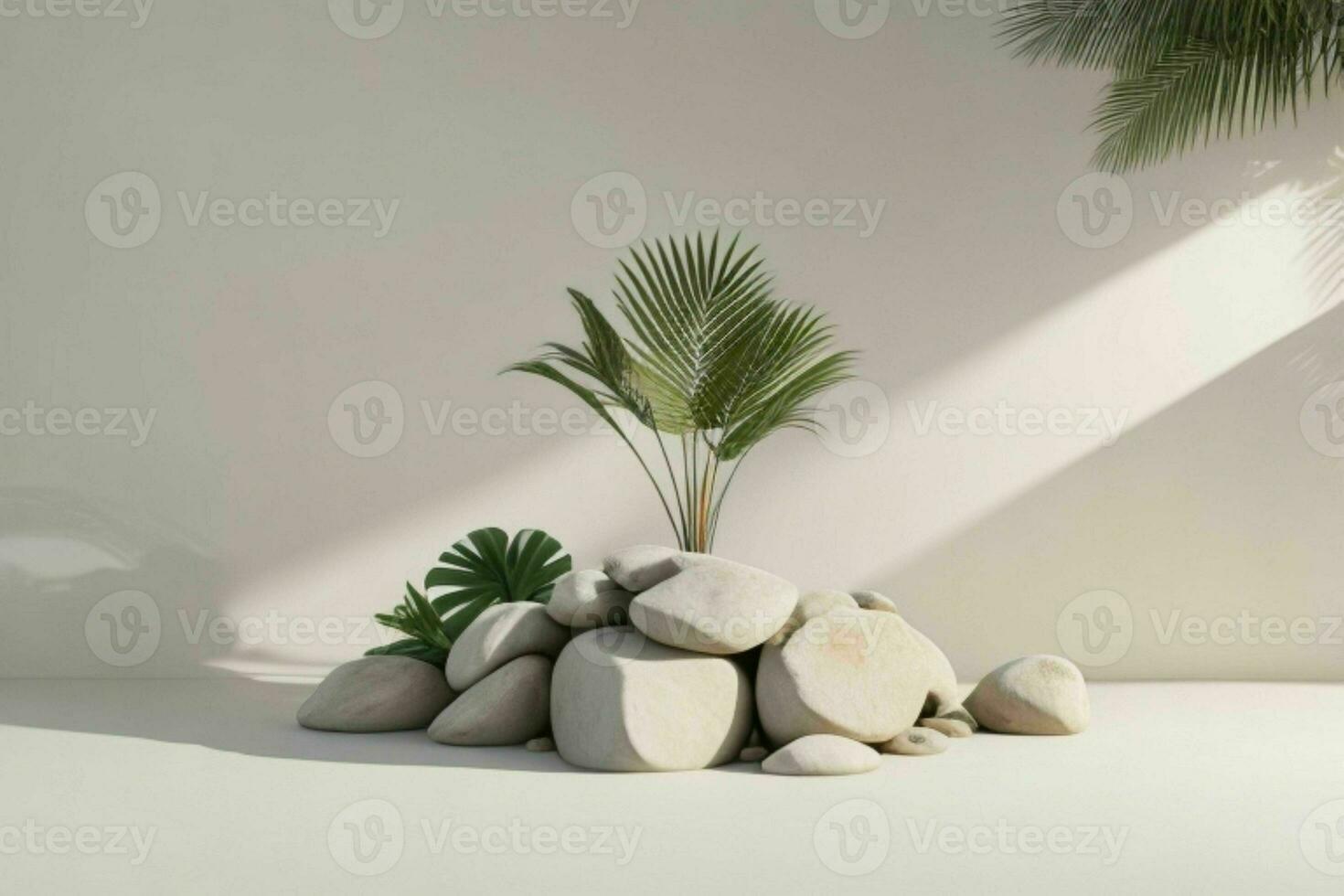 AI generated Premium stones podium for Presentation of the product with leaves. Pro Photo