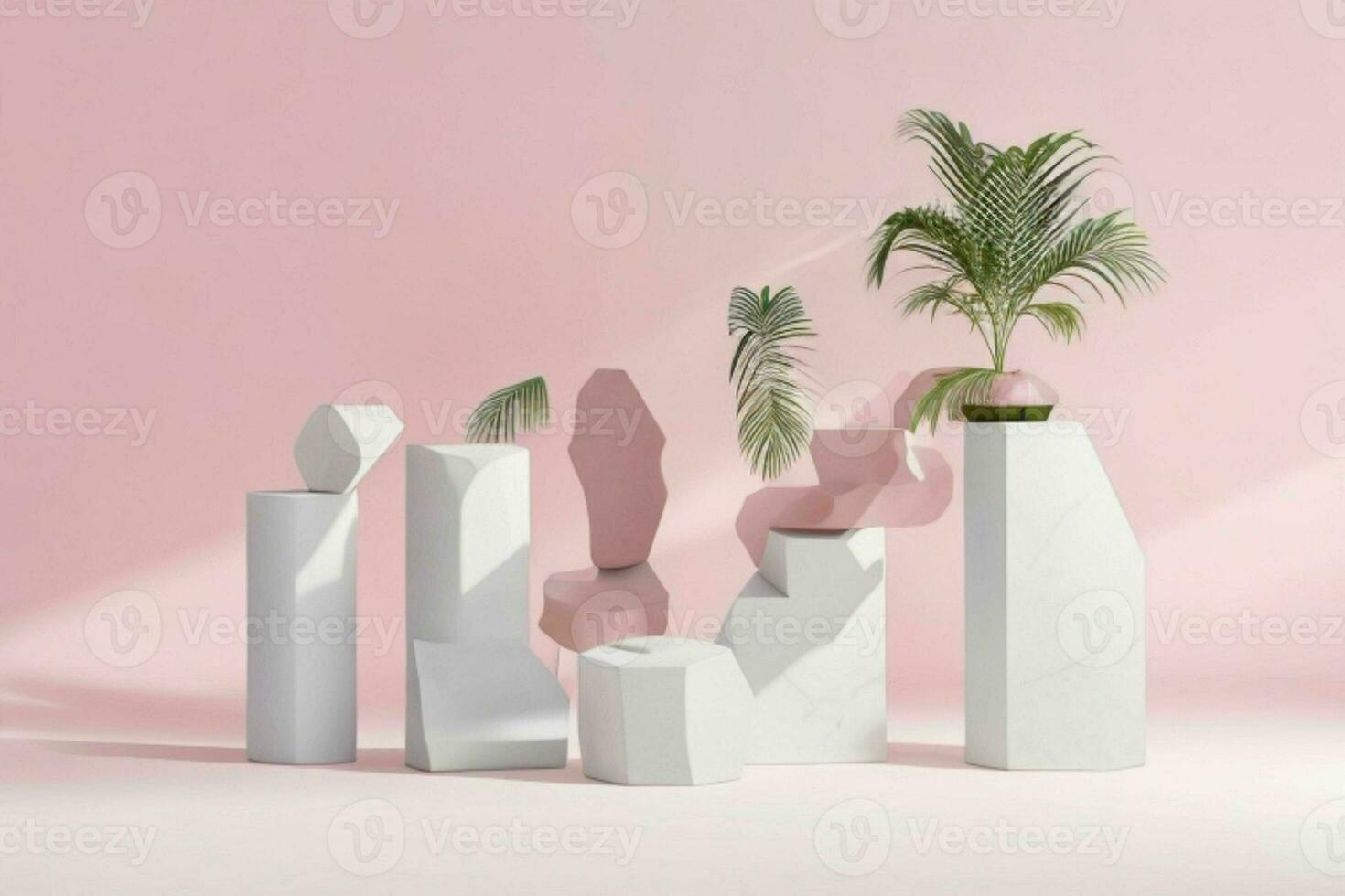 AI generated Premium stones podium for Presentation of the product with leaves. Pro Photo