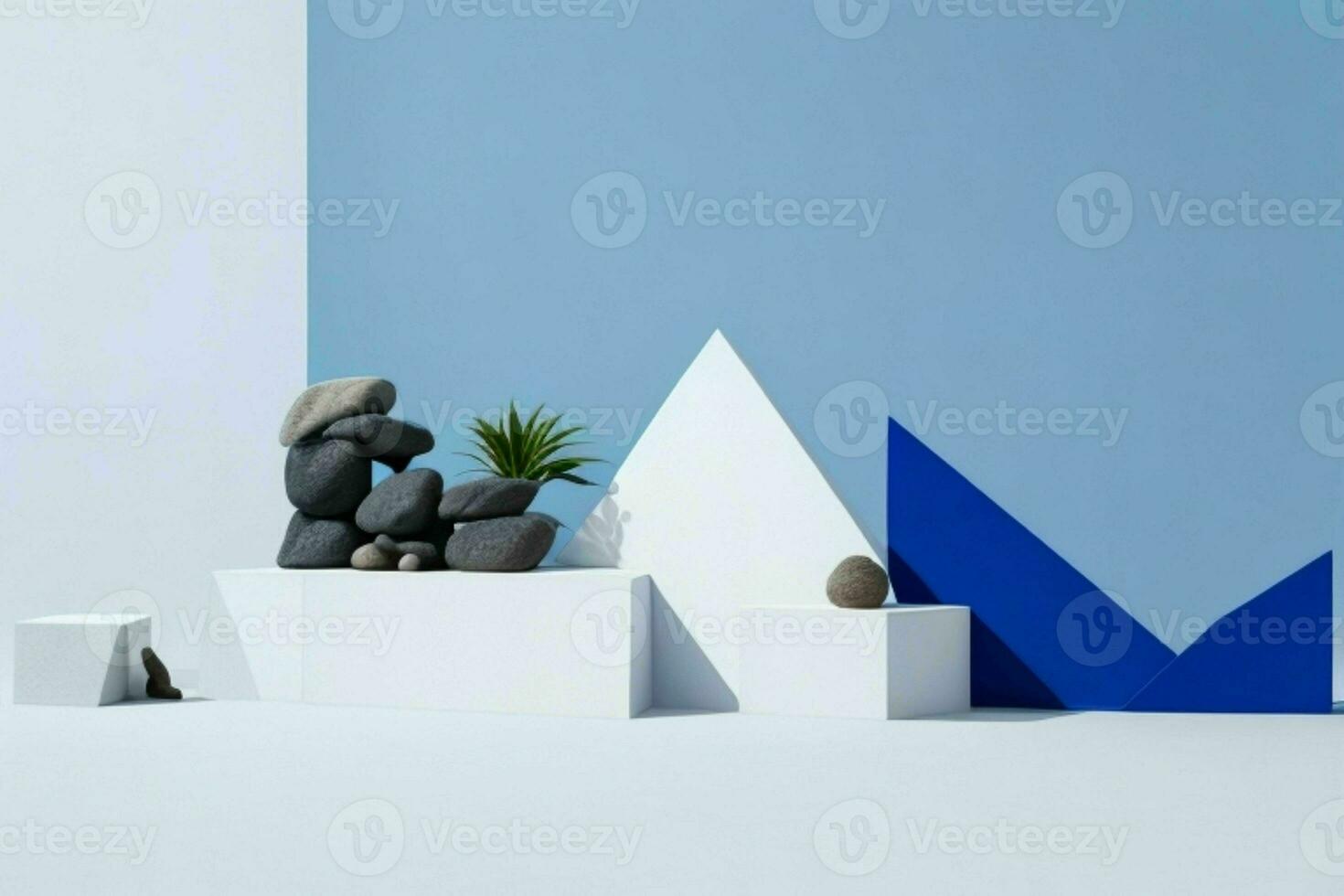 AI generated Premium stones podium for Presentation of the product with leaves. Pro Photo