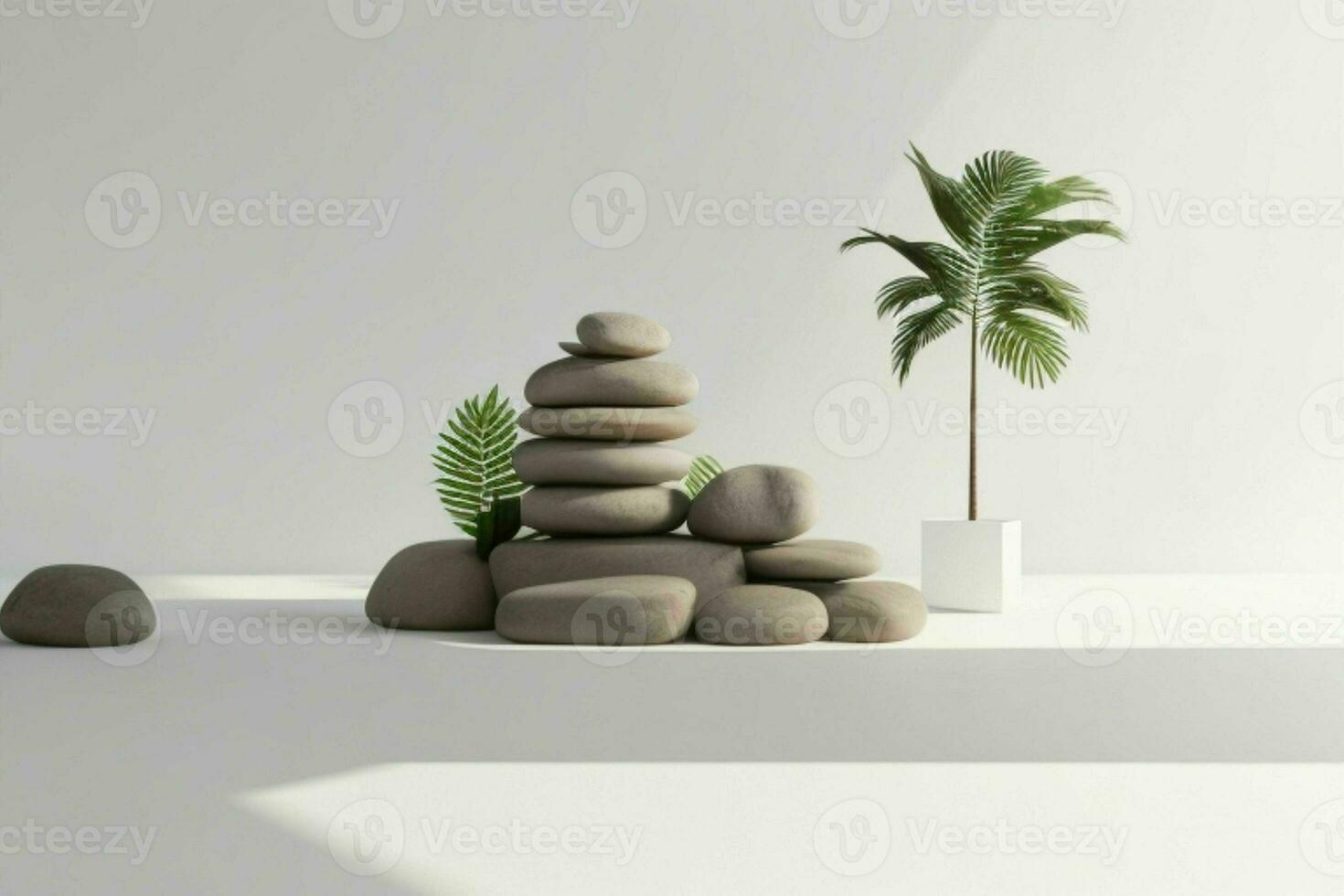 AI generated Premium stones podium for Presentation of the product with leaves. Pro Photo