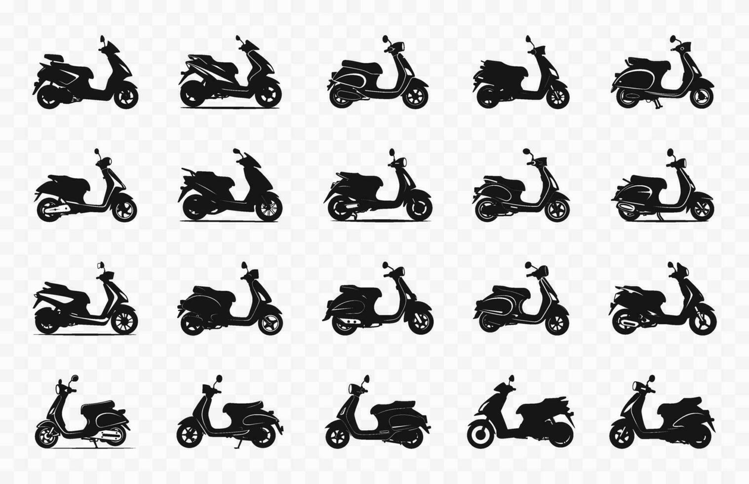 Motorbike Scooter Silhouettes vector Set, Scooters black Silhouette Vector Bundle