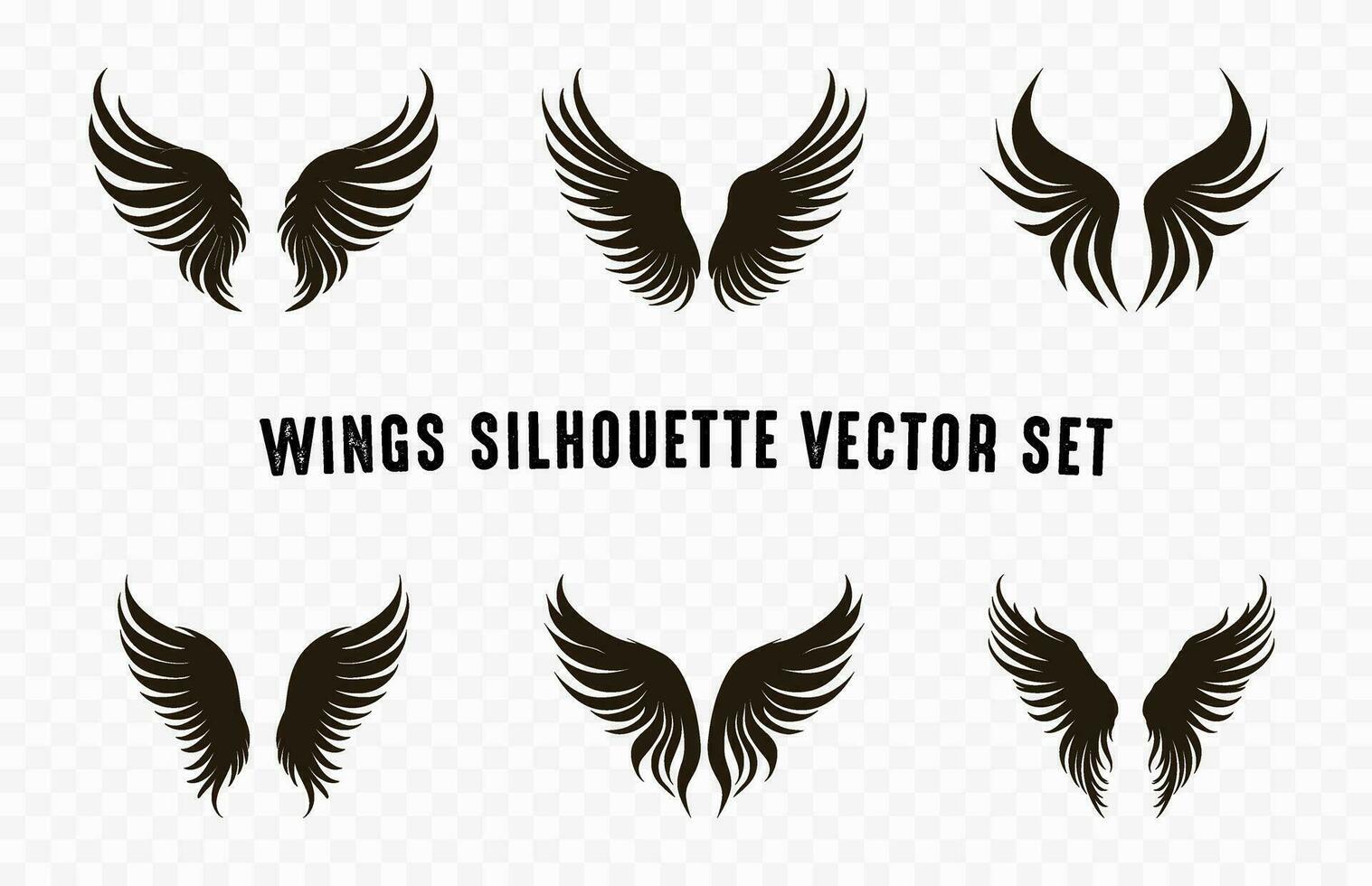 Set of different Wings Silhouettes Vector Collection, Angel Wings with Long Feather Vector