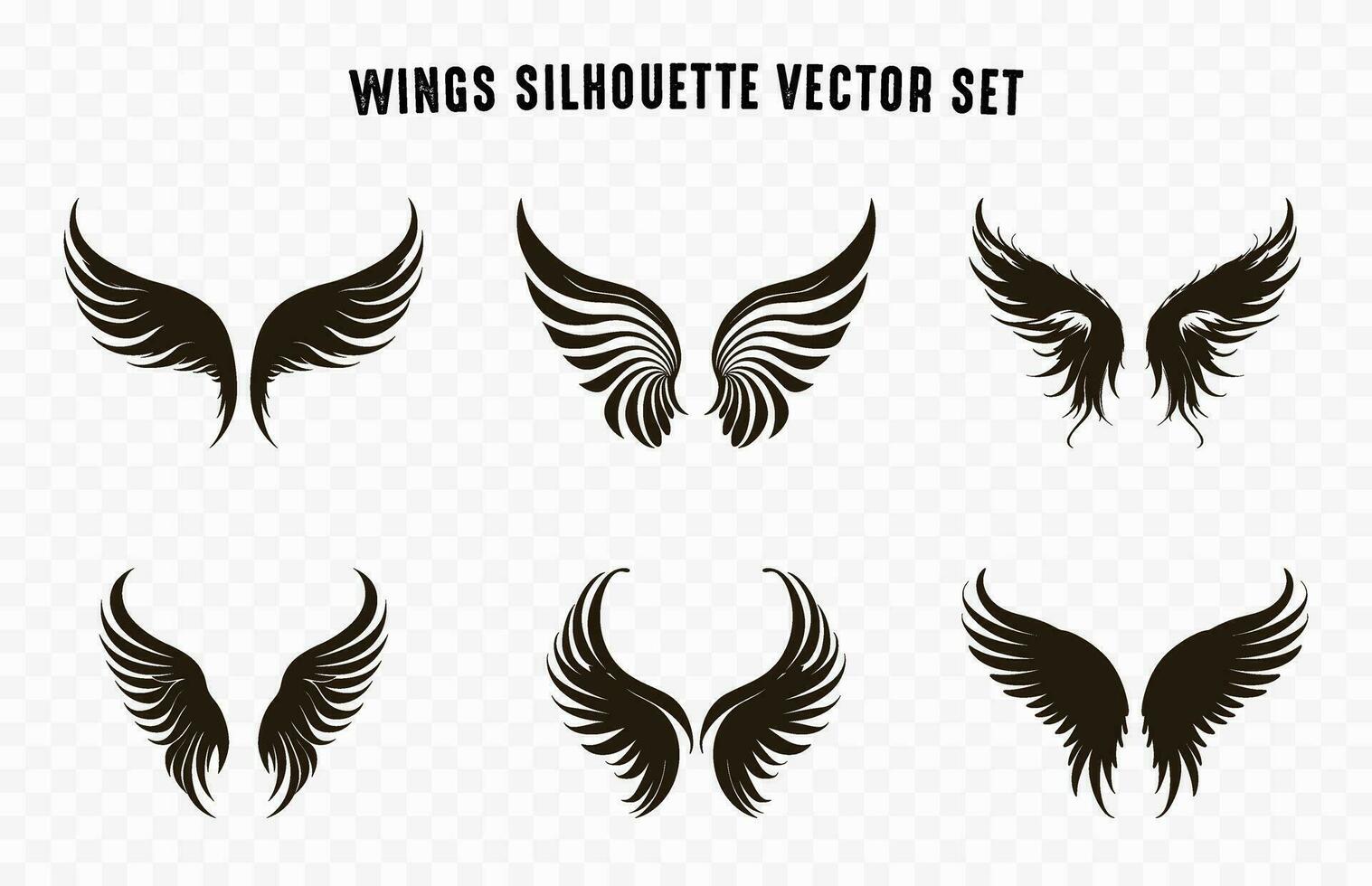 Set of different Wings Silhouettes Vector Collection, Angel Wings with Long Feather Vector