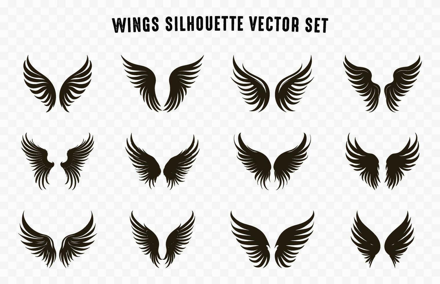 conjunto de diferente alas siluetas vector recopilación, ángel alas con largo pluma vector