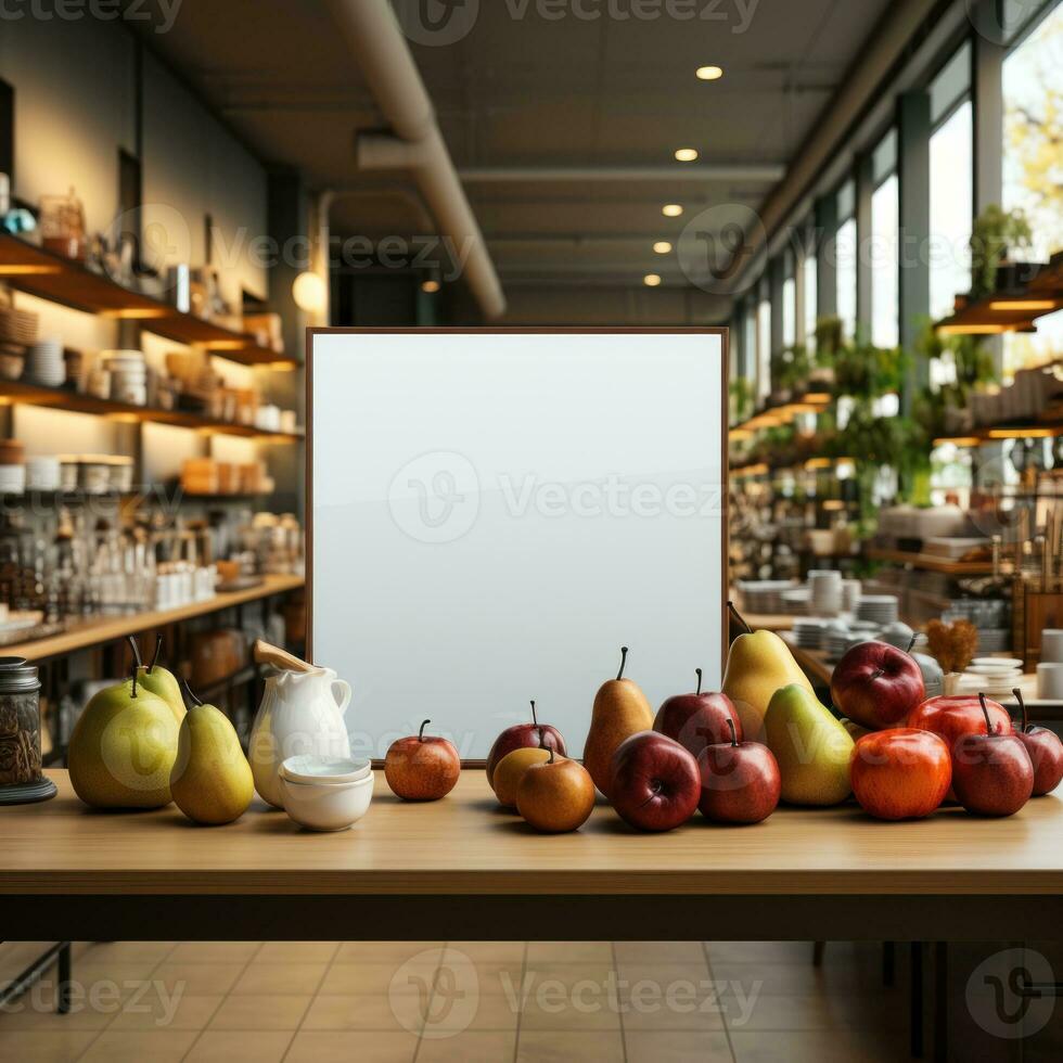 ai generado limpiar blanco blanco tableros para publicidad pancartas en tienda y supermercado áreas, márketing y descuento blanco tablero monitor diseños, bueno para anuncios, pancartas, vallas publicitarias foto