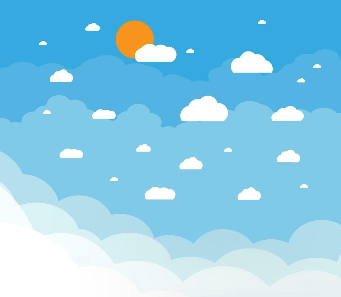Blue sky with clouds and sun. vector illustration in flat design