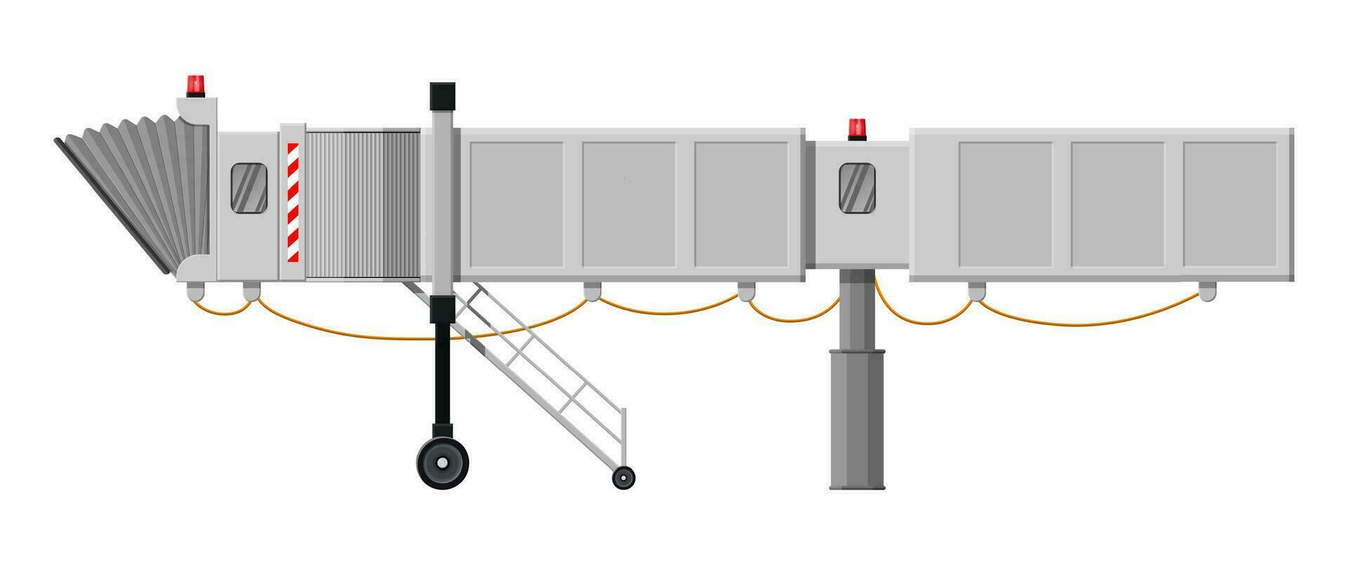 aero puente o pasarela. telescópico escalera para aeropuerto. rampa, puerta, puente aéreo. aeropuerto terminal servicios. vector ilustración en plano estilo