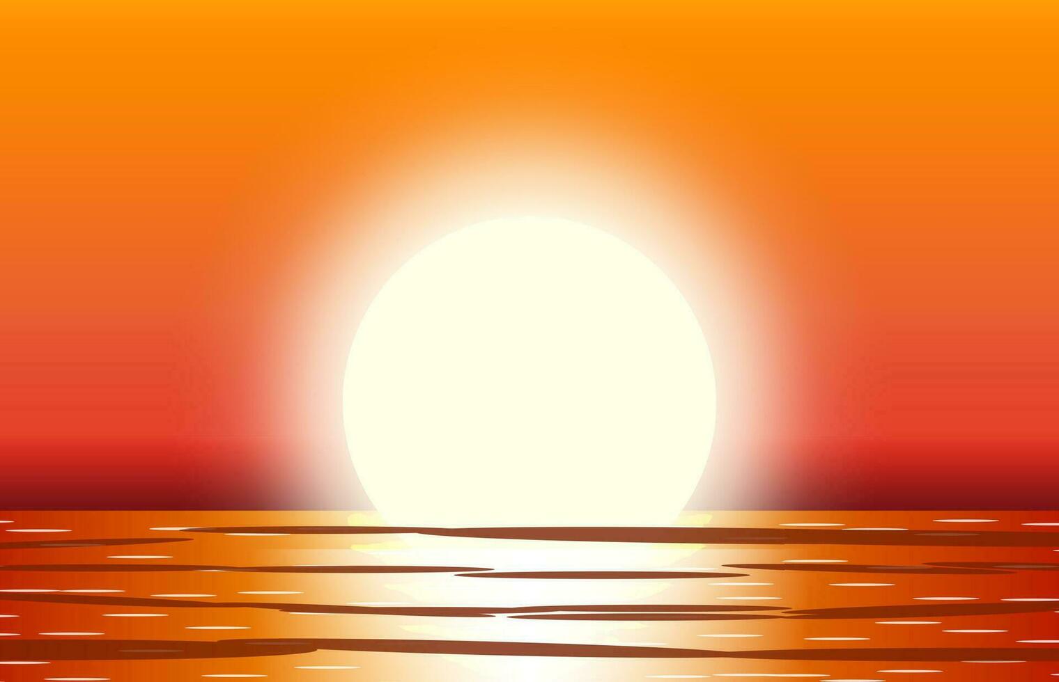 Sun with reflection in water. Sunset in tropical place. Vector illustration