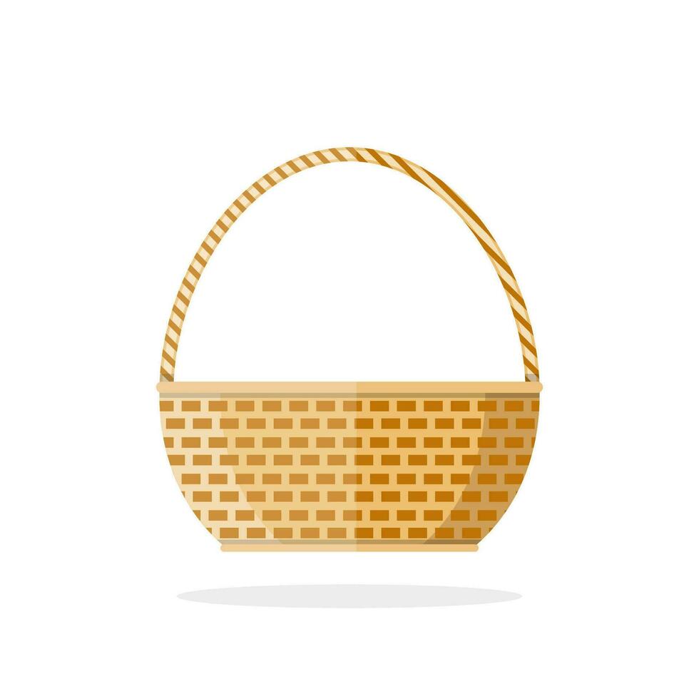 vacío marrón tejido mimbre cesta aislado en blanco antecedentes. vector ilustración en plano diseño