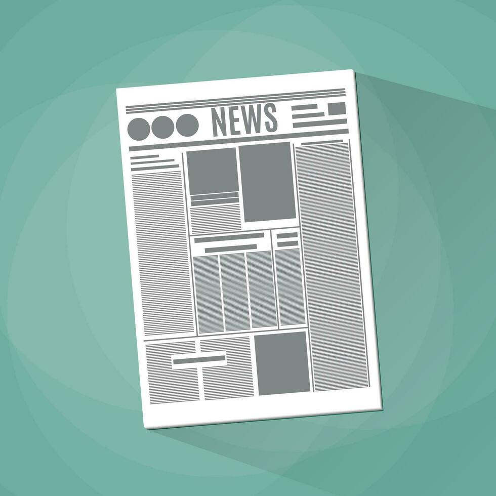 newspaper icon in flat design on green background with long shadow. vector illustration