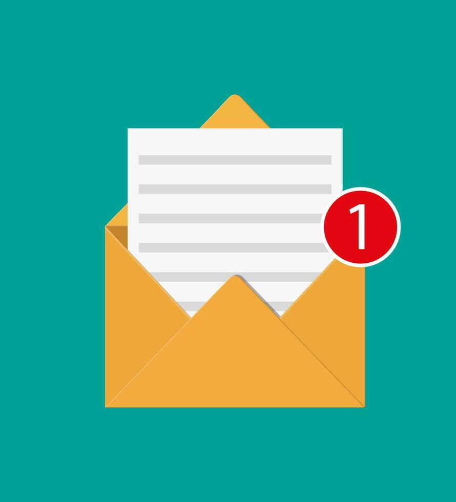 Paper envelope letter with counter notification. Mail sms message icon. Unread email message. Vector illustration in flat style