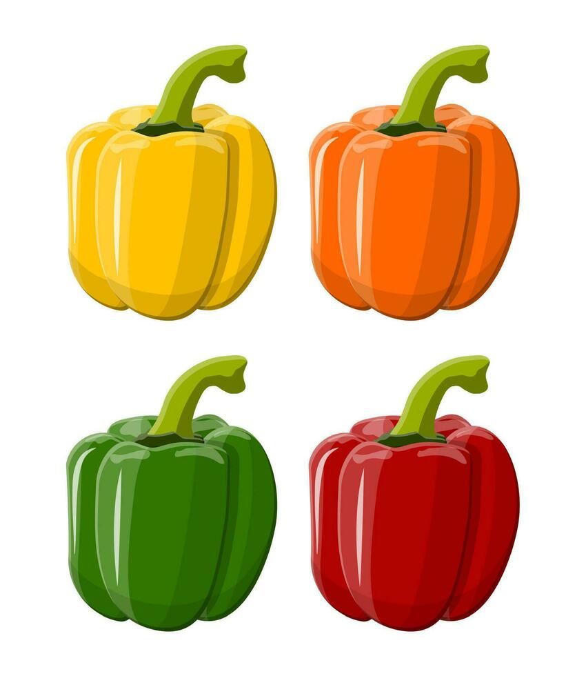 pimienta campana vegetal aislado en blanco antecedentes. verde rojo amarillo naranja pimienta campana desde granja. orgánico sano alimento. vector ilustración en plano estilo