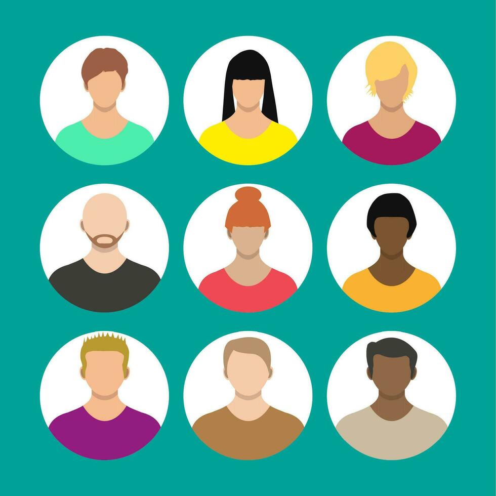 People face, avatar icon, cartoon character in color. Male and female. Vector illustration in flat style
