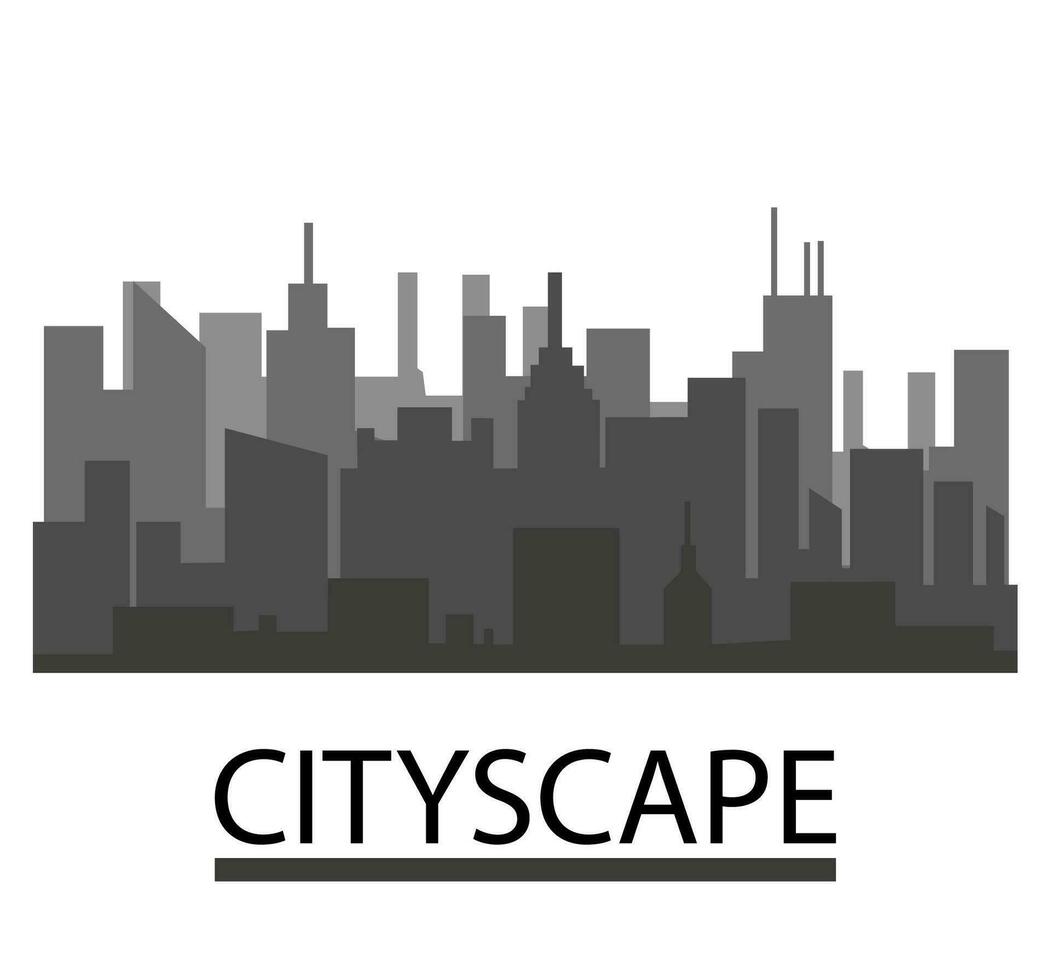 ciudad horizonte en gris colores. edificios silueta paisaje urbano grande ciudad calles minimalista estilo. vector ilustración