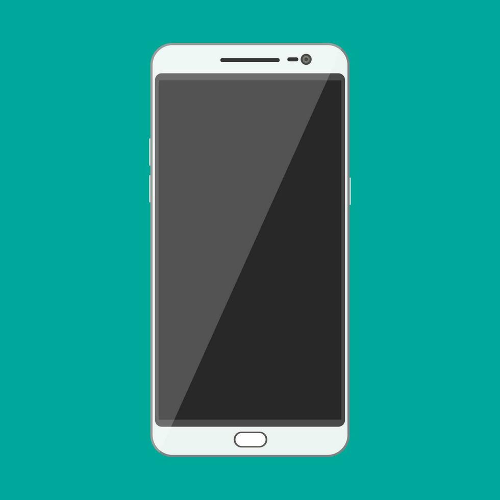 White modern touch screen smartphone. vector illustration in flat style on green background