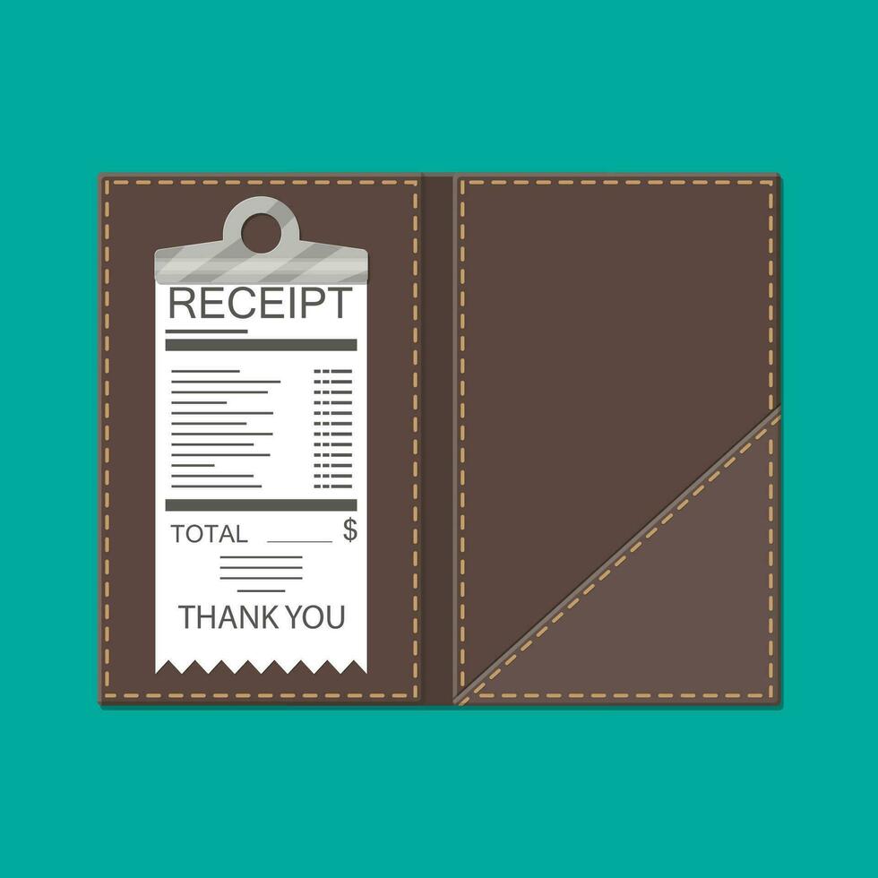 Leather folder for cash, coins and cashier check. Thanks for the service in the restaurant. Money for servicing. Good feedback about the waiter. Gratuity concept. Vector illustration in flat style