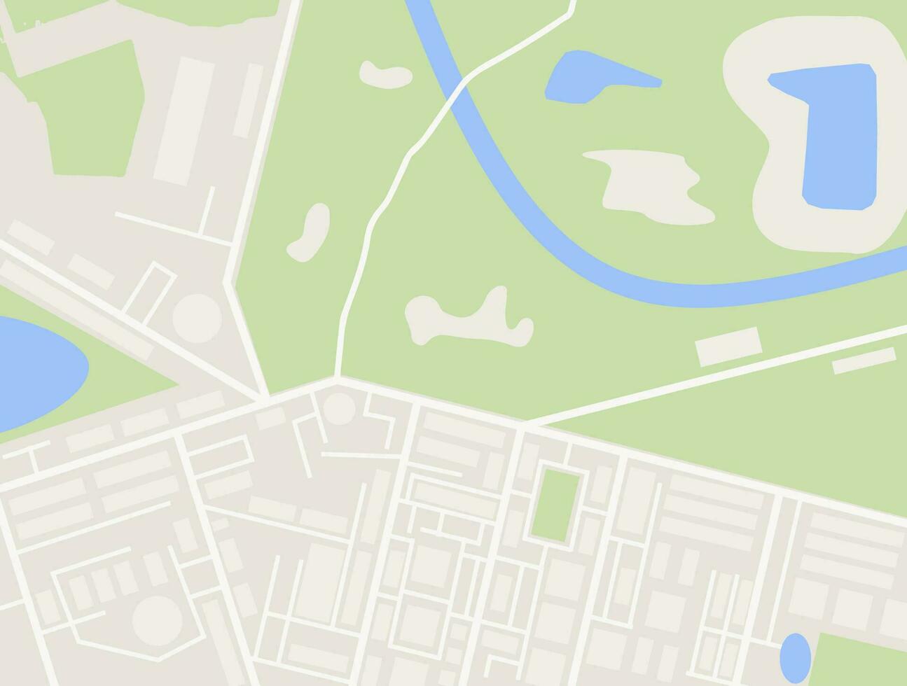 Abstract generic city map with roads, buildings, parks, river. vector illustration in flat design