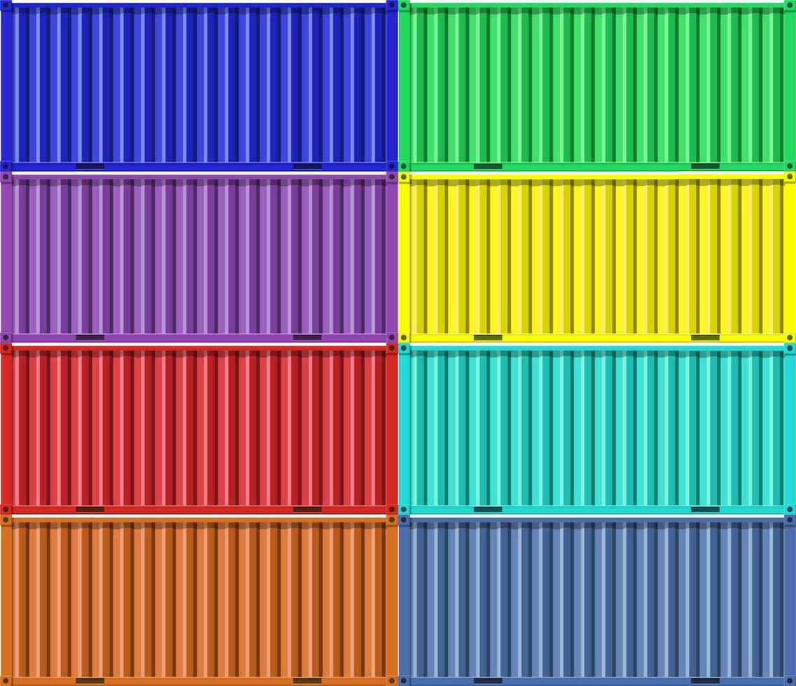 Colorful cargo shipping containers. Freight cargo transportation and sea port logistics. Vector illustration in flat style