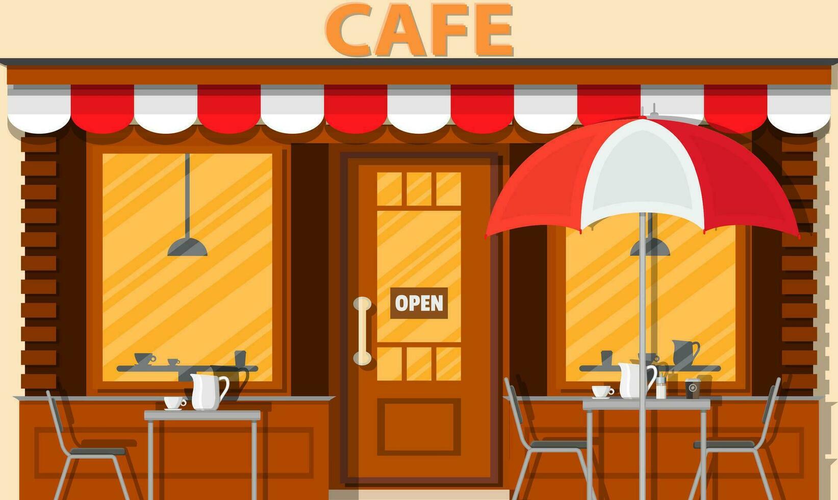 Cafe shop exterior. Street restraunt building. Vector illustration in flat style