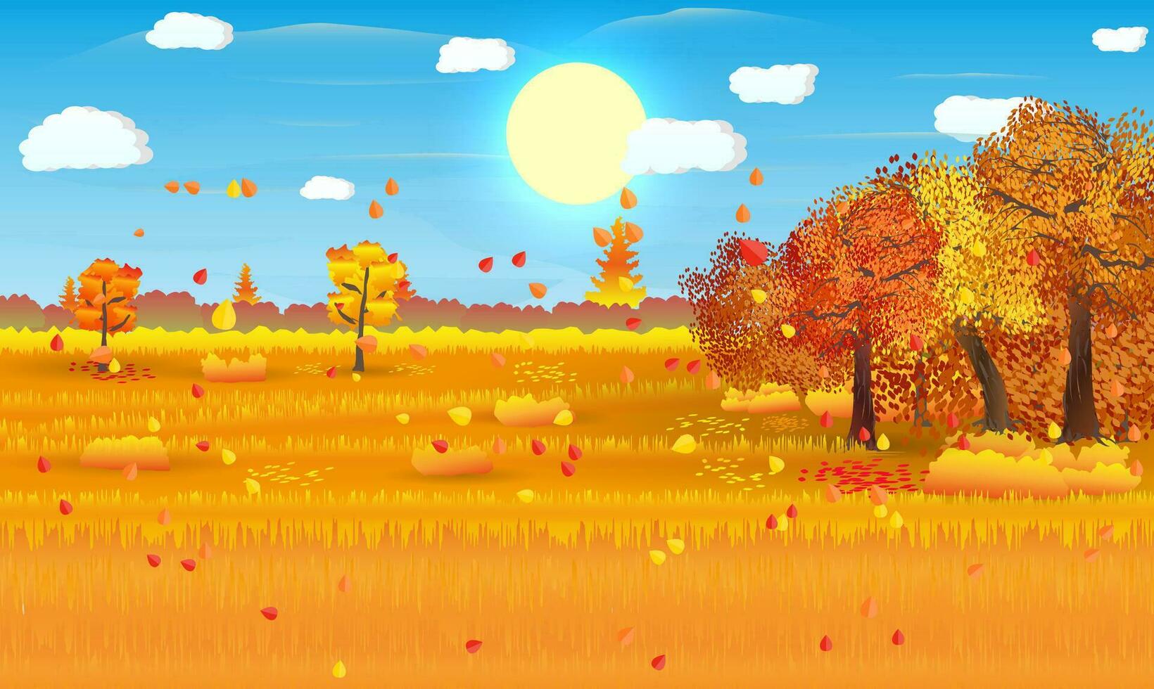 otoño naturaleza paisaje con bosque y campo. vector ilustración