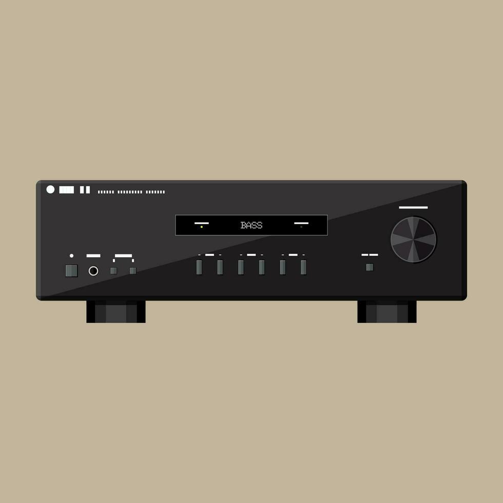 Home modern stereo sound amplifier in black. Vector Illustration in flat style