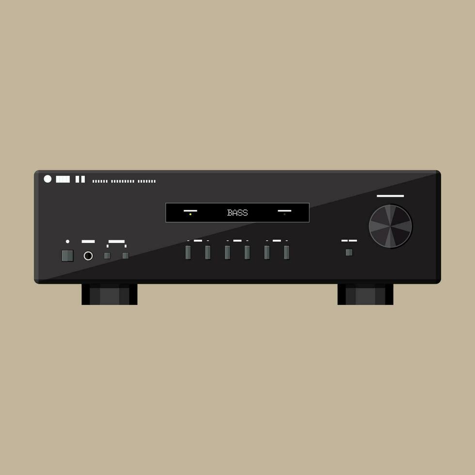 hogar moderno estéreo sonido amplificador en negro. vector ilustración en plano estilo