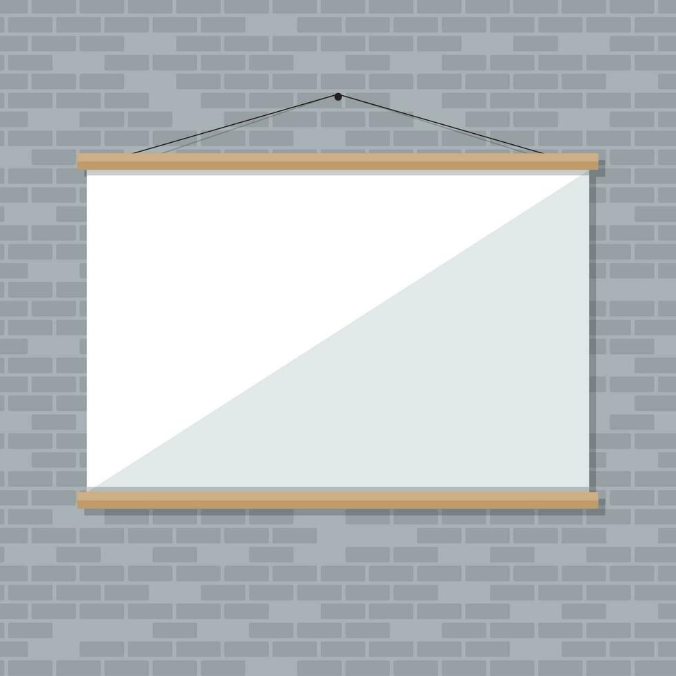 Projector screen on brick wall, Vector illustration in flat style