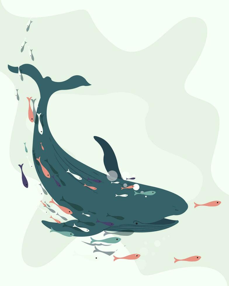 whale under the sea, whale swimming with her calf. colorful whale calves vector