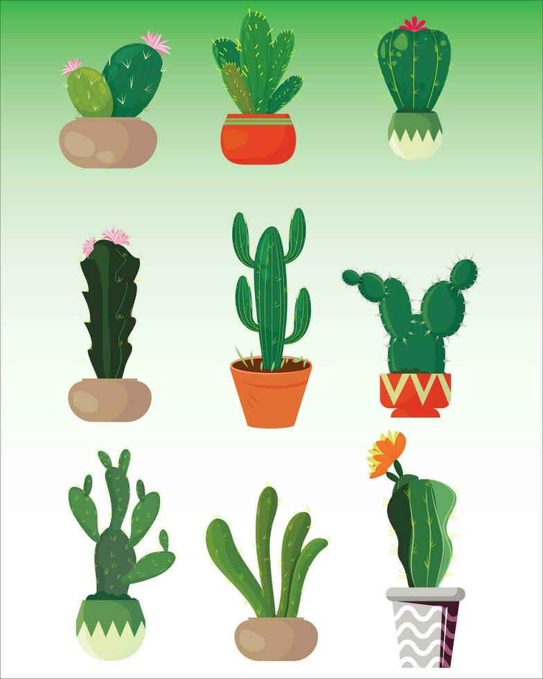 vector conjunto de brillante cactus, cactus con flores.. colección de exótico plantas. decorativo natural elementos aislado en blanco y verde.