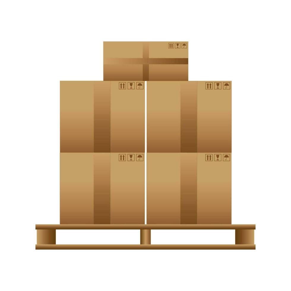 Wooden pallet with cardboard boxes on a white background. Vector