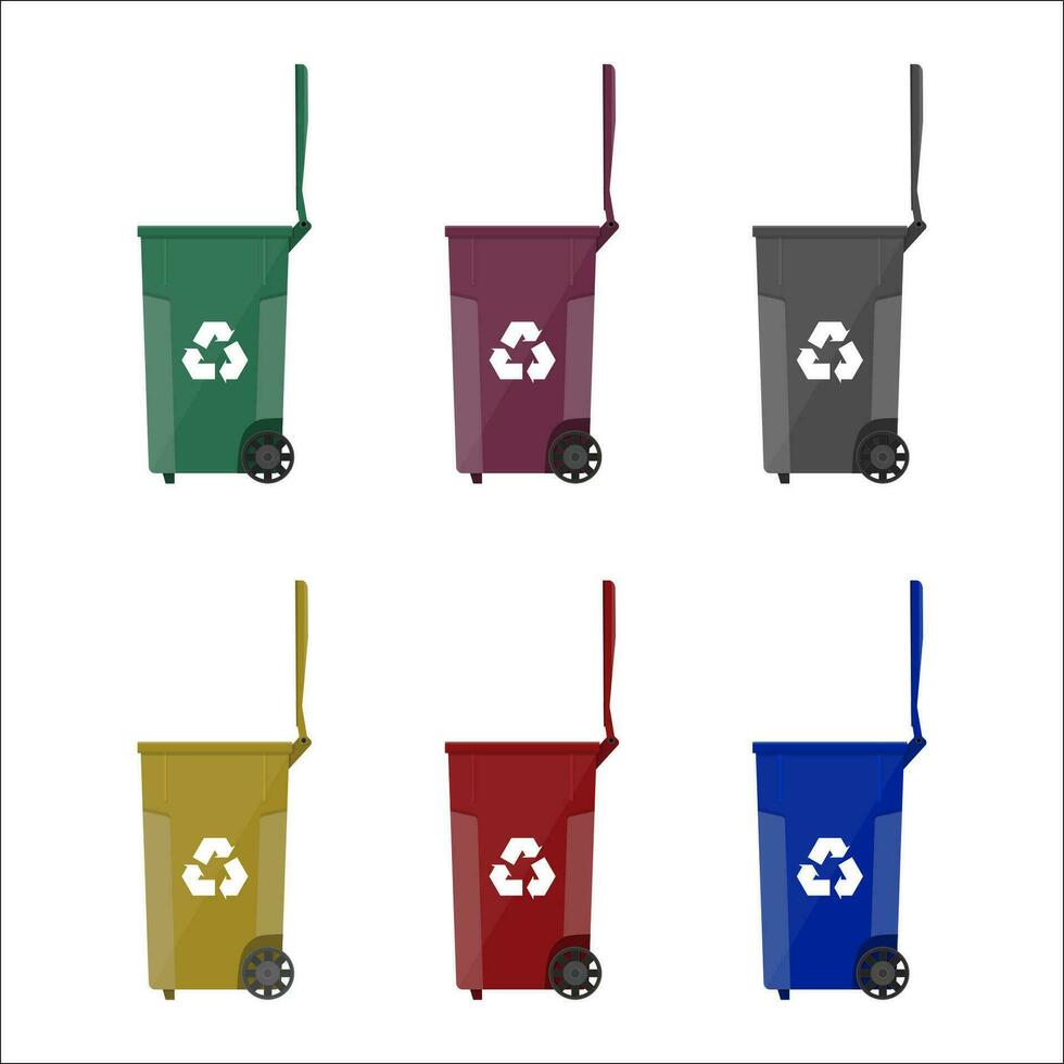 reciclaje contenedores contenedores para basura con diferente colores. vector ilustración en plano estilo