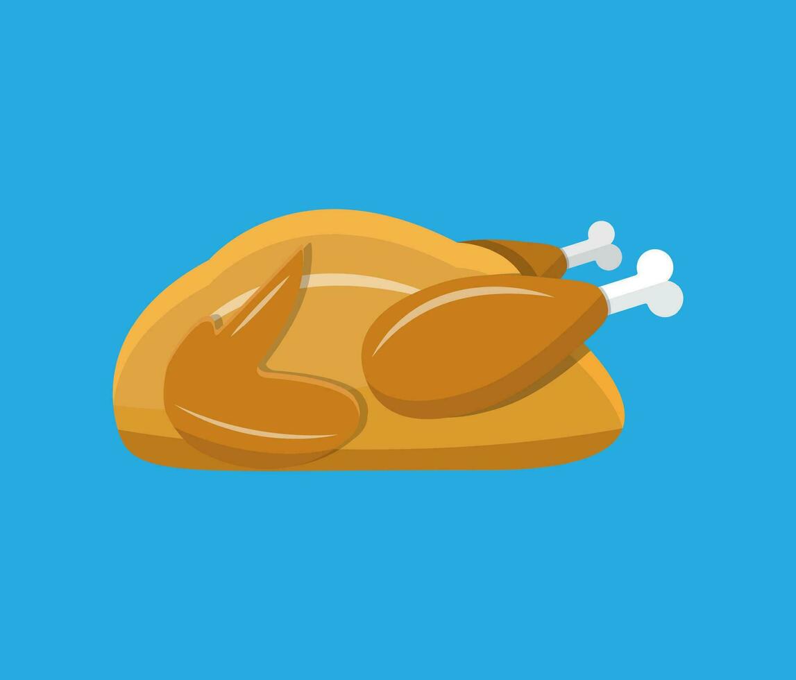 Fried chicken or turkey isolated on blue. vector illustration in flat style