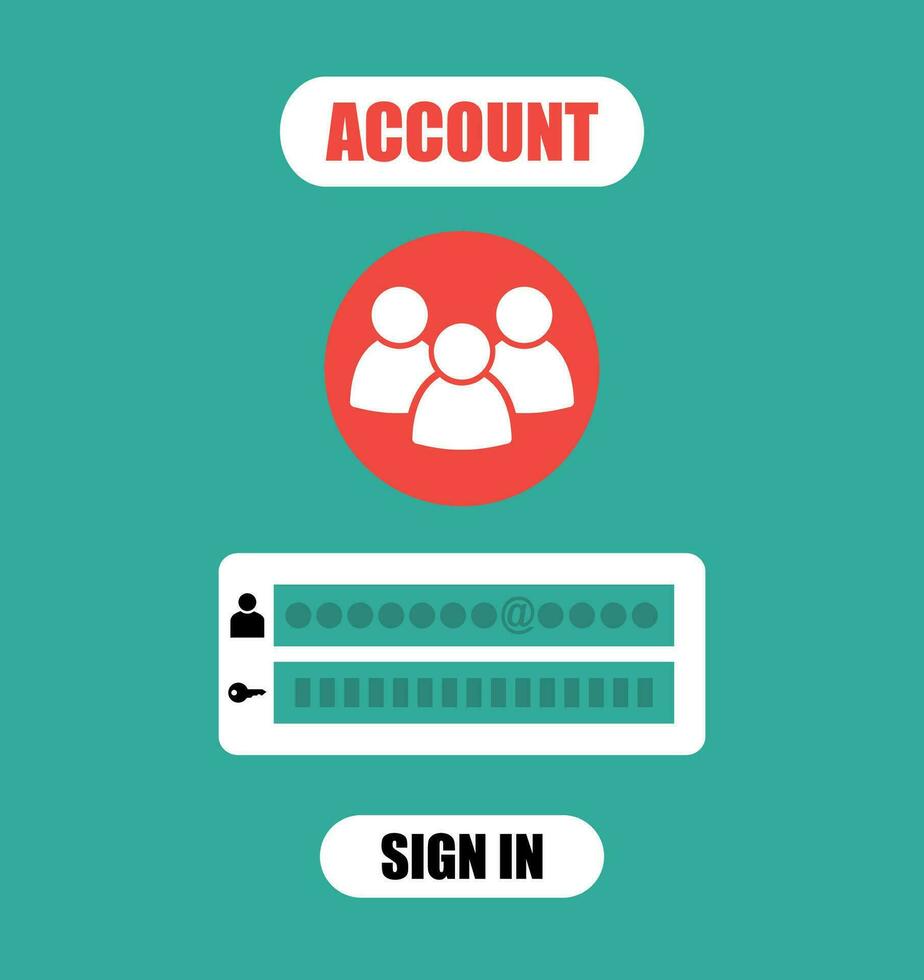 Member Login Form into account managment page, ui element, web site, mobile app, secure login. vector illustratiom in flat design