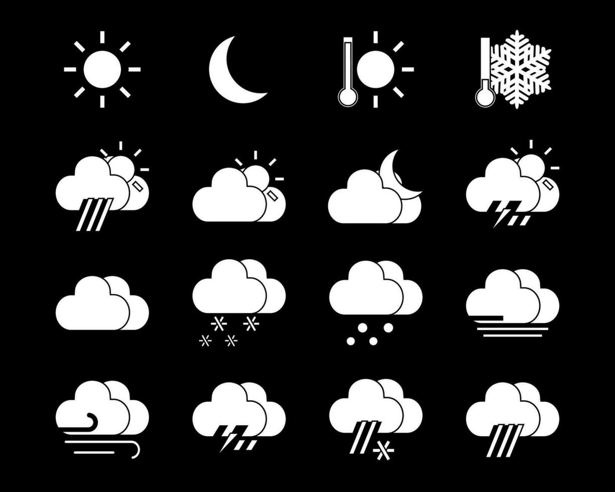 clima íconos en negro y blanco. vector ilustración