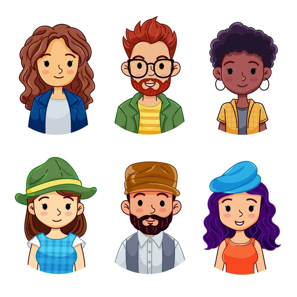 Set of smiling people avatar. Different men and women characters portrait vector