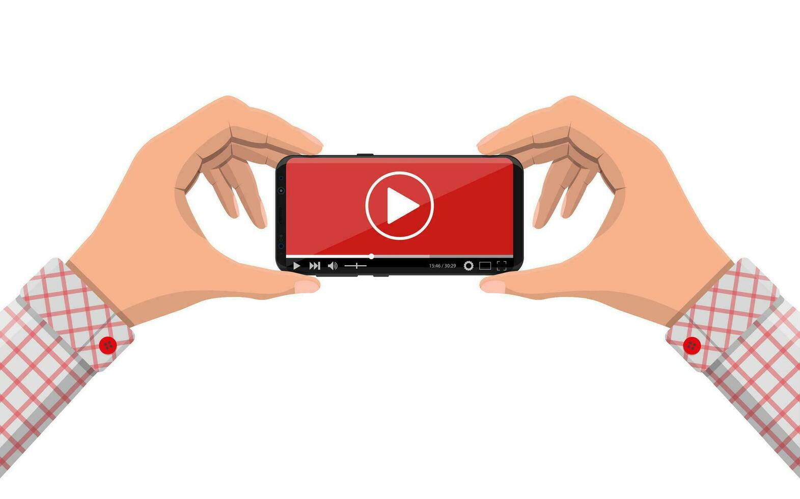 Modern frameless smartphone with video player on screen. Online streaming service on laptop. Cinema, movies, courses and education in internet. Digital content. Vector illustration in flat style